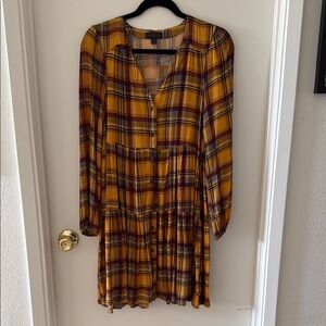 Yellow and Black Pleated Long Sleeve Sundress